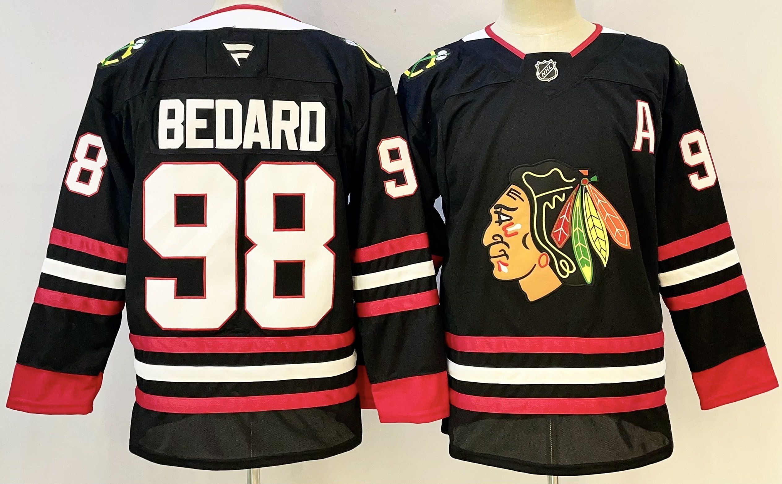 Men 2026 Chicago Blackhawks #98 Bedard Black NHL Jersey style 01